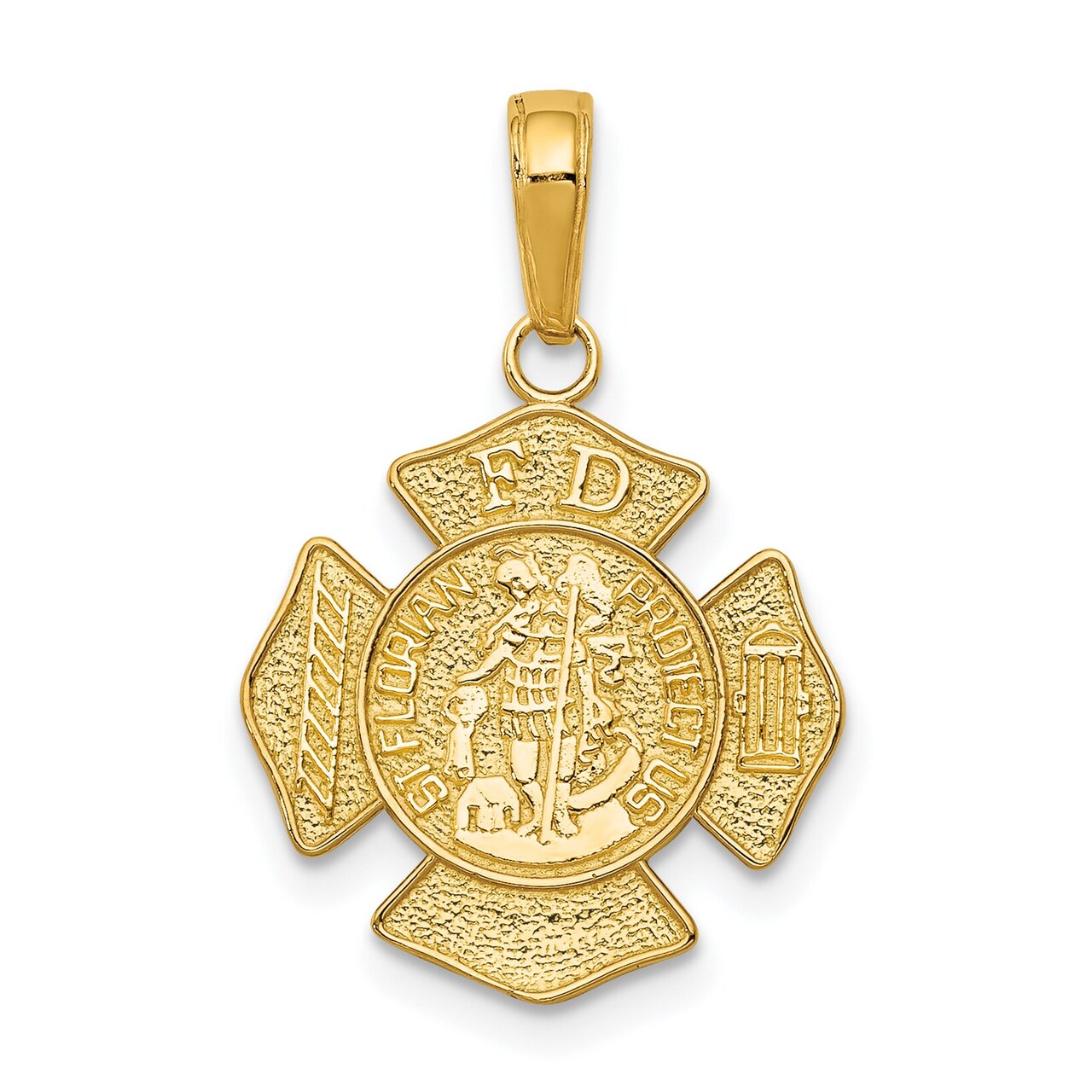 14K Gold St Florian Badge Charm FD Firefighter Pendant Jewerly 23mm x 17mm